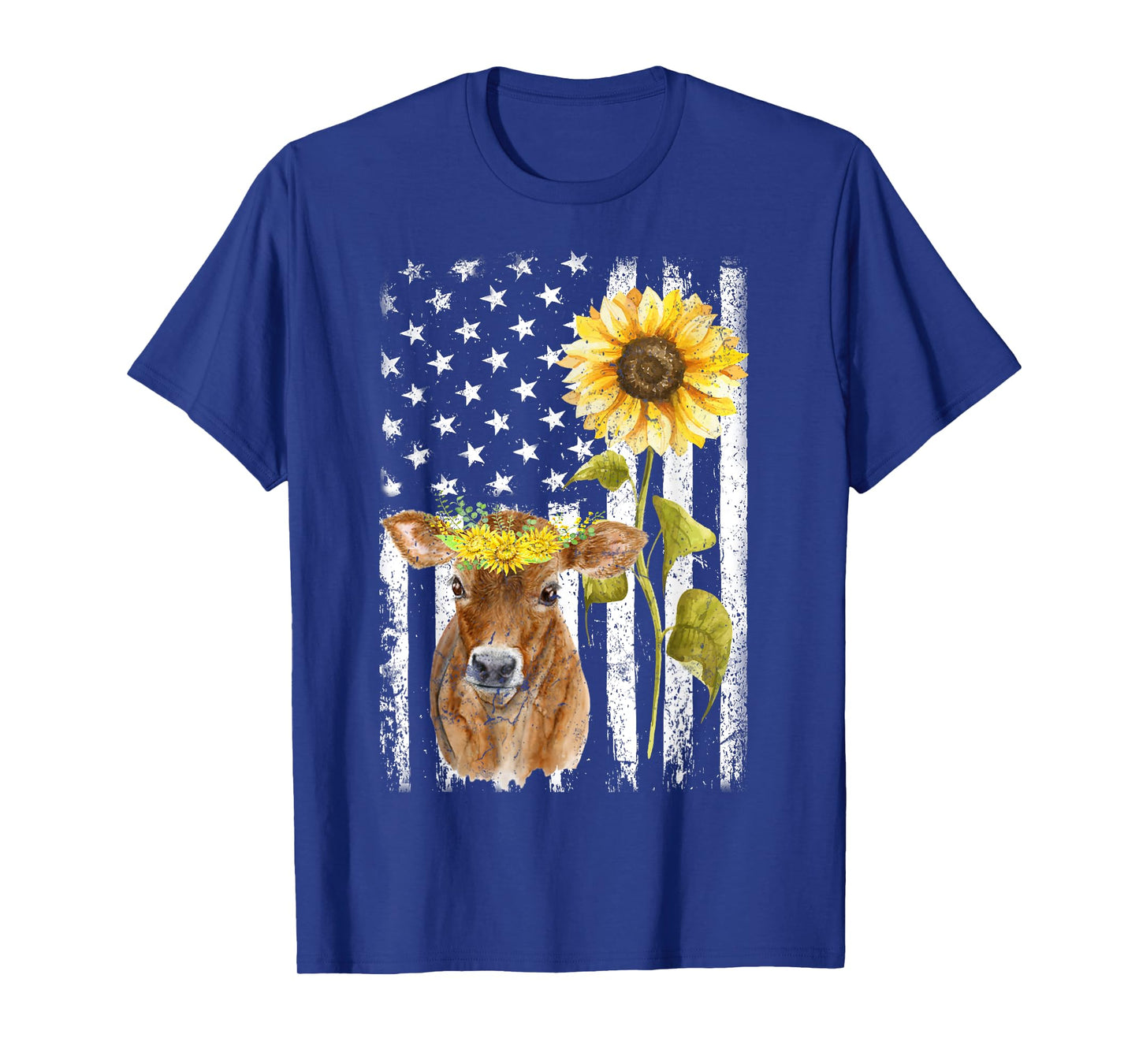 Cow USA Flag Sunflower Cow Lover Women Girls Kids Men T-Shirt
