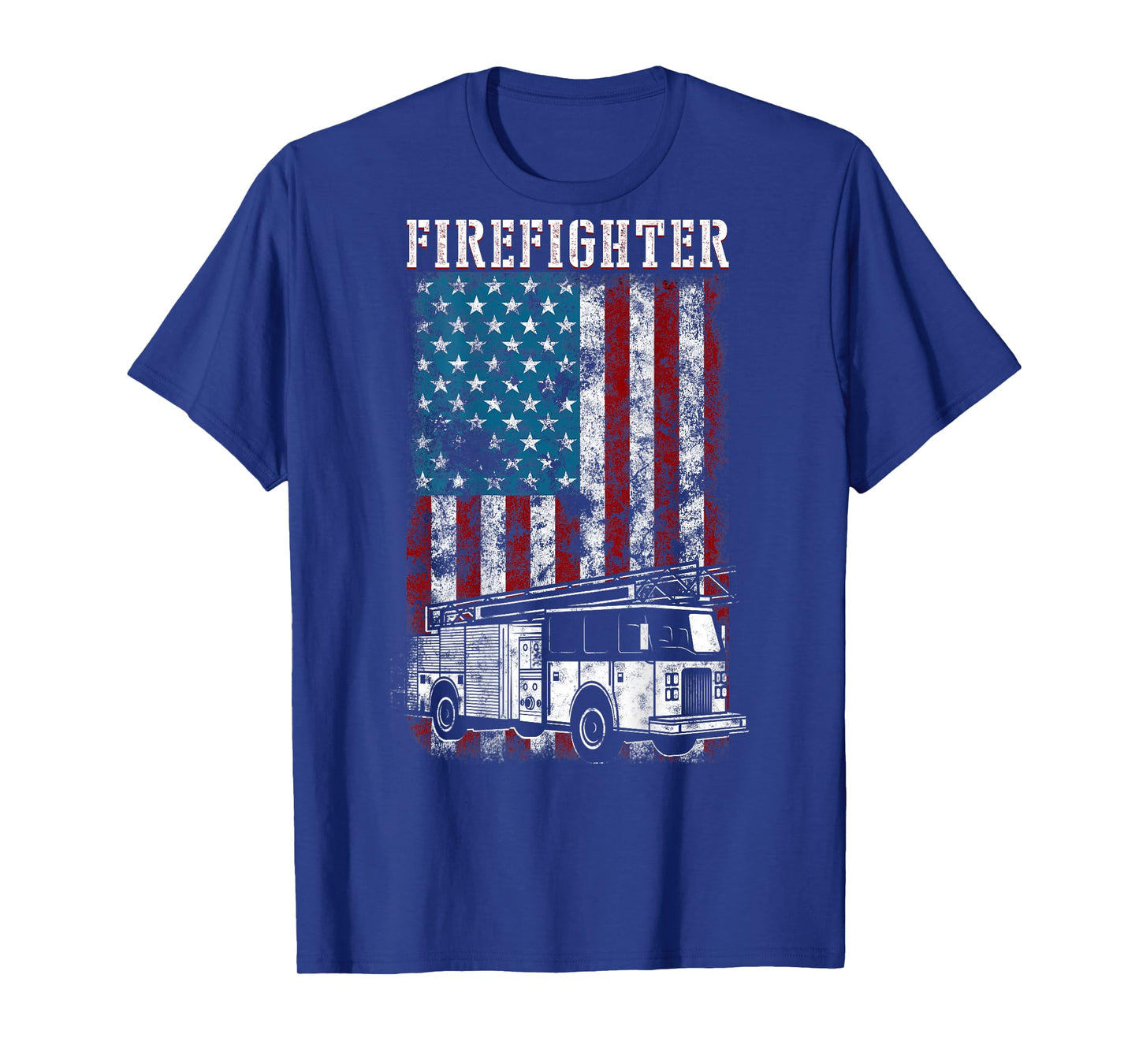 Fireman fire truck Distressed Firefighter American Flag T-Shirt