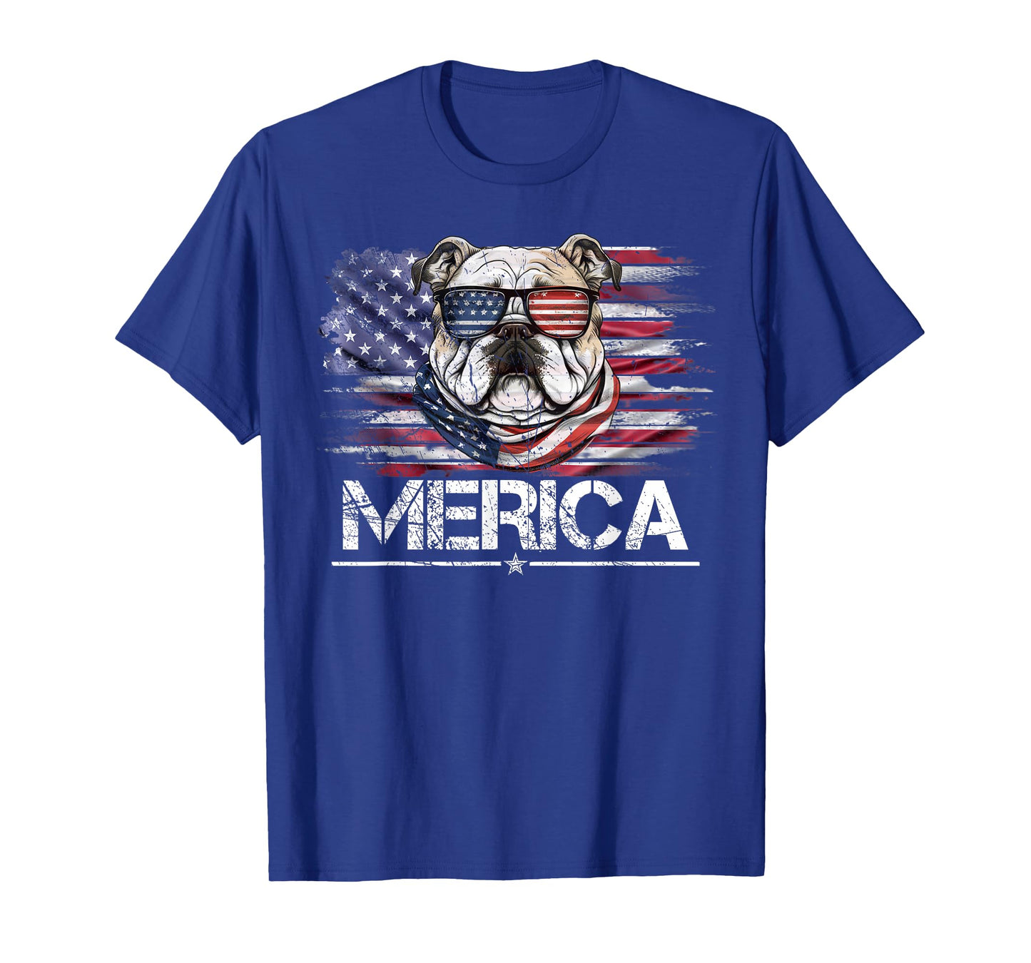 Vintage Bulldog Dog, Merica Bulldog Dog USA Flag Funny T-Shirt