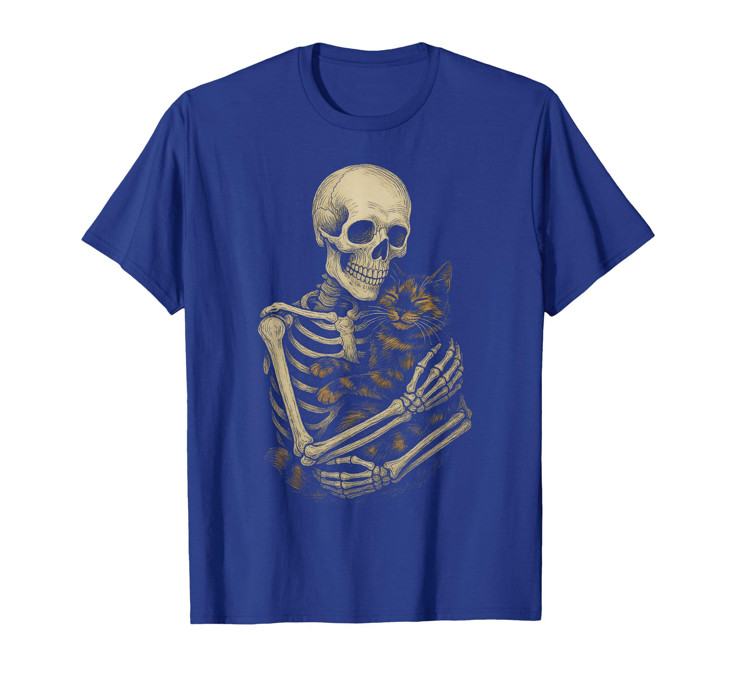 Skeleton Hugging Tortoiseshell Cat Funny Halloween T-Shirt