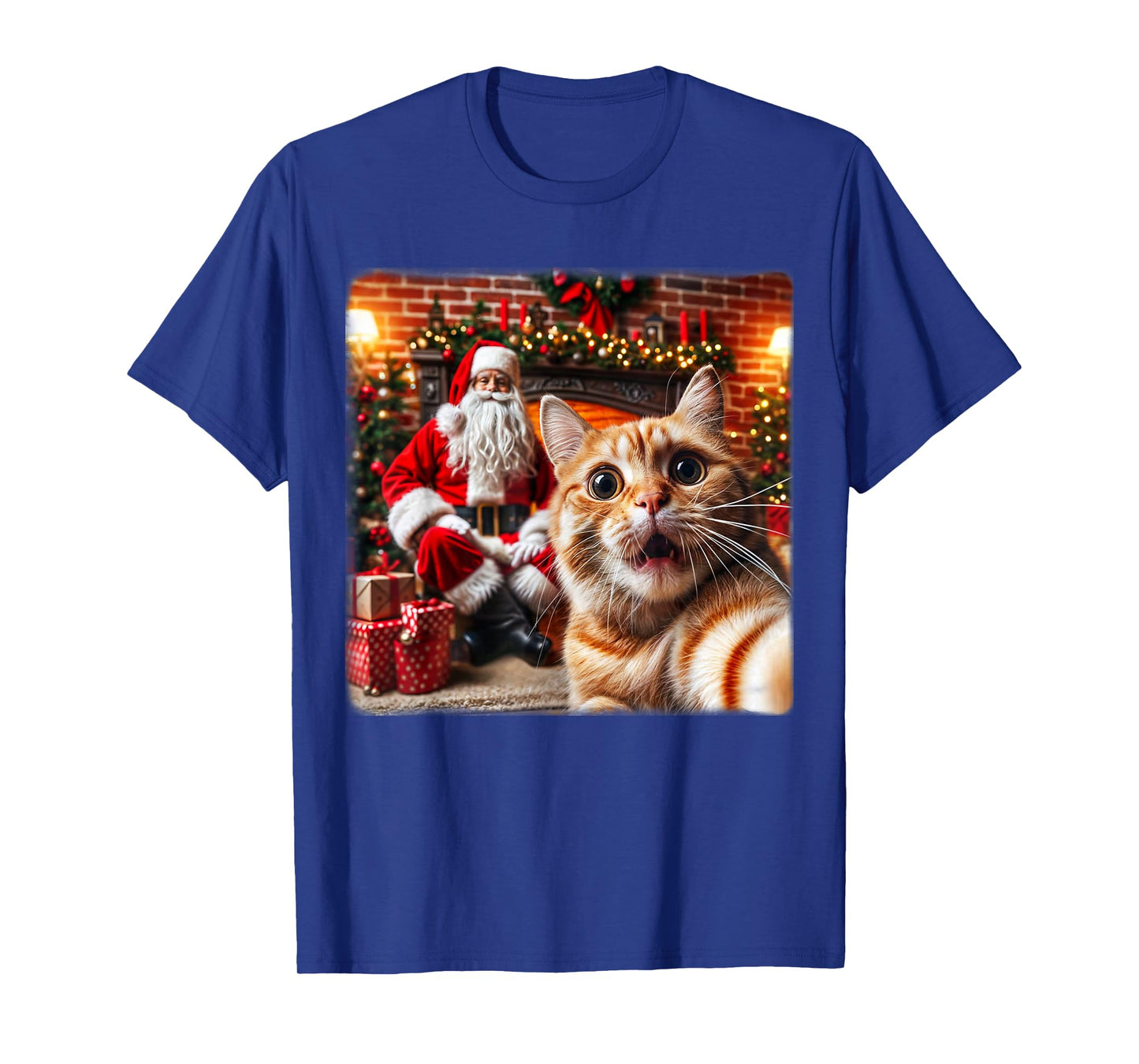 Funny Cat Selfie With Santa Claus Christmas Girls Boy Family T-Shirt