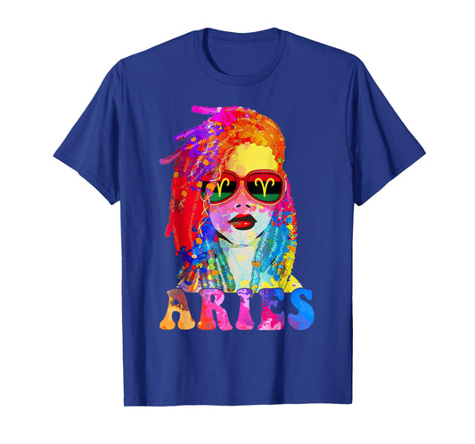 Aries Loc'd Woman Black Queen Art Zodiac Birthday T-Shirt