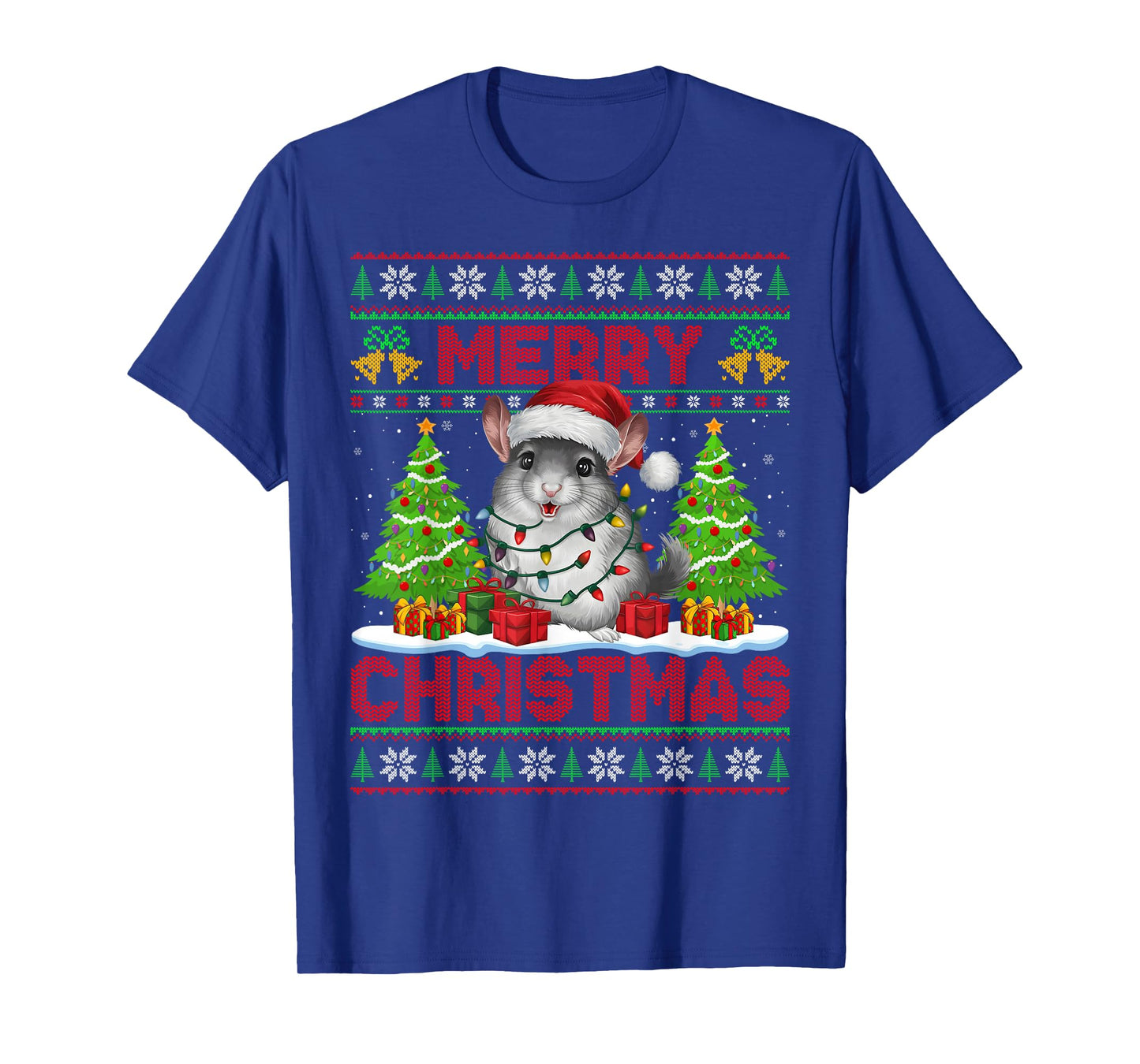 Chinchilla Ugly Christmas Sweaters Santa Hat Lights Xmas T-Shirt