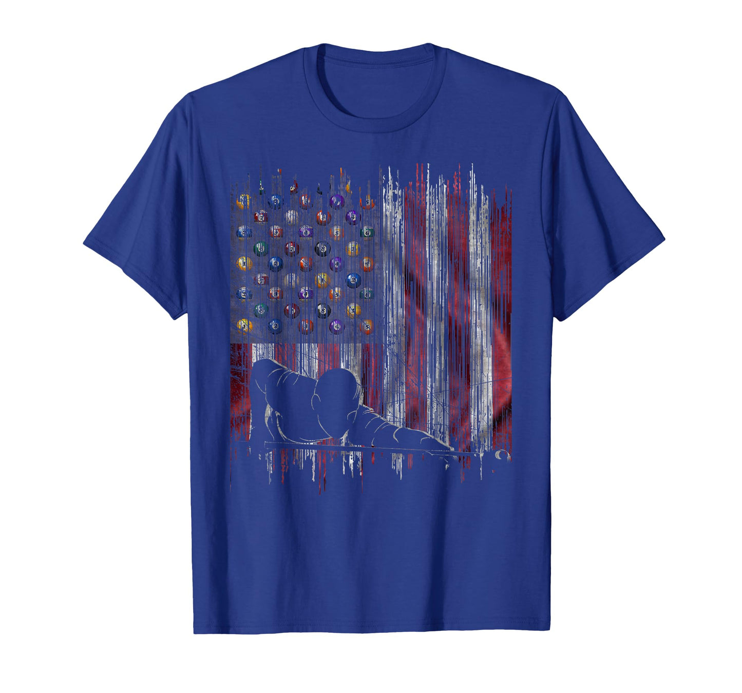 Vintage USA Flag Pool Billiards Player Silhouette T-Shirt