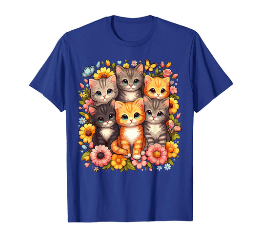 Cute Kittens with Floral Pattern T-Shirt