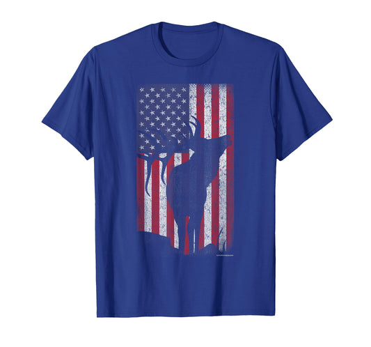 Elk Hunting Bugling Bull US Flag - American Retro T-Shirt