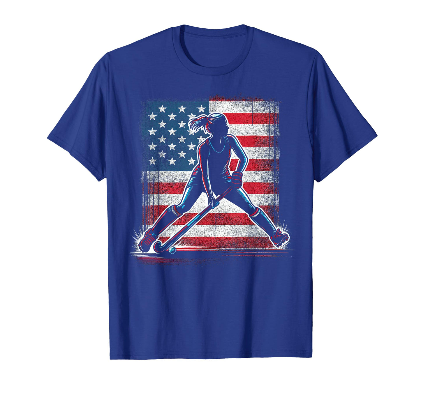 Field Hockey Girl USA United States Of America Flag T-Shirt