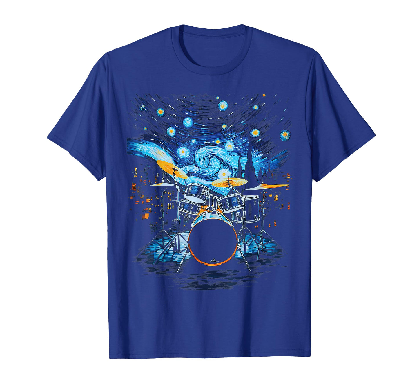 Van Gogh Starry Night Drummer Artistic Drum Set Music Lovers T-Shirt