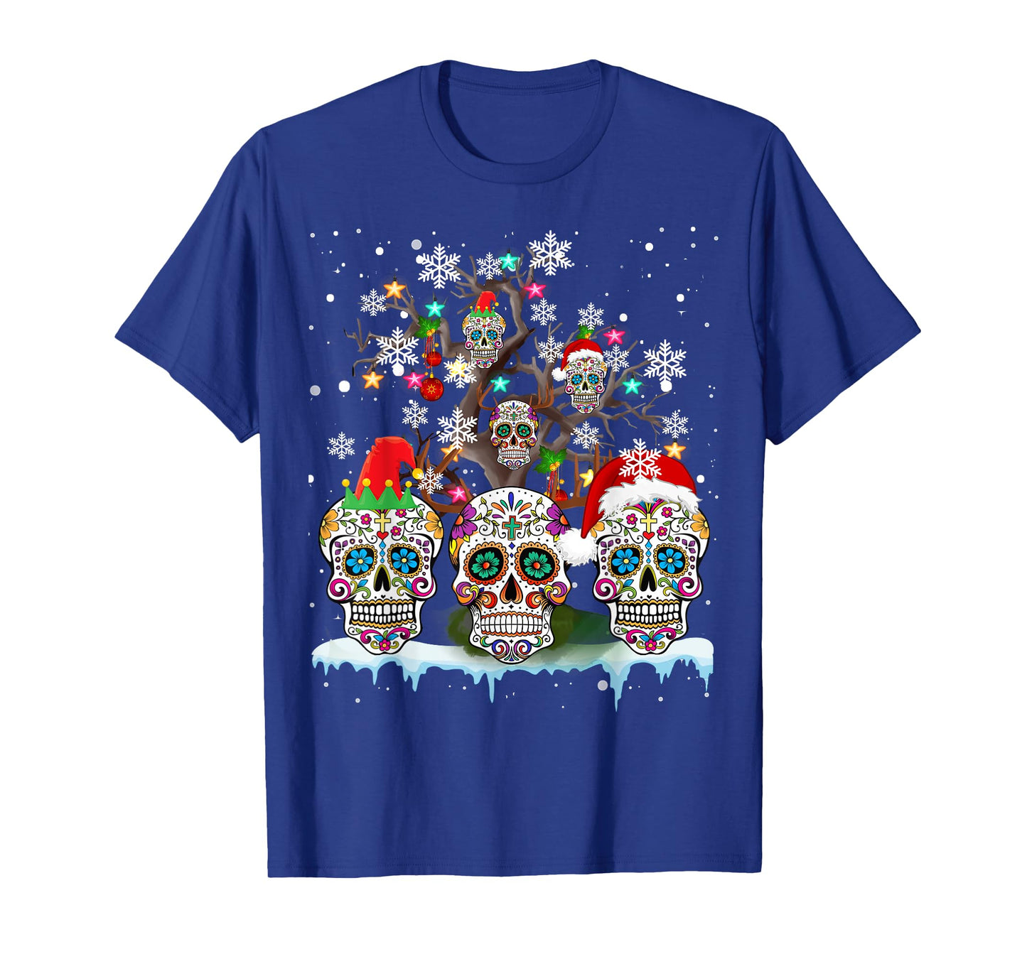 Christmas Sugar Skull On Tree Funny Santa Sugar Skull Gifts T-Shirt