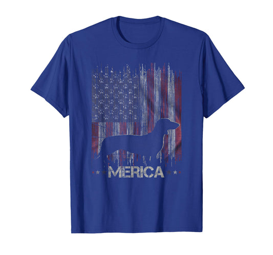 Vintage Dachshund Dog, Merica Weiner Dog USA Flag T-Shirt
