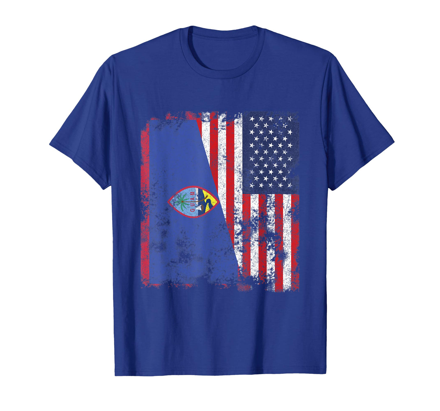 Guam USA Flag Distressed - Half American T-Shirt for Women Kids Men