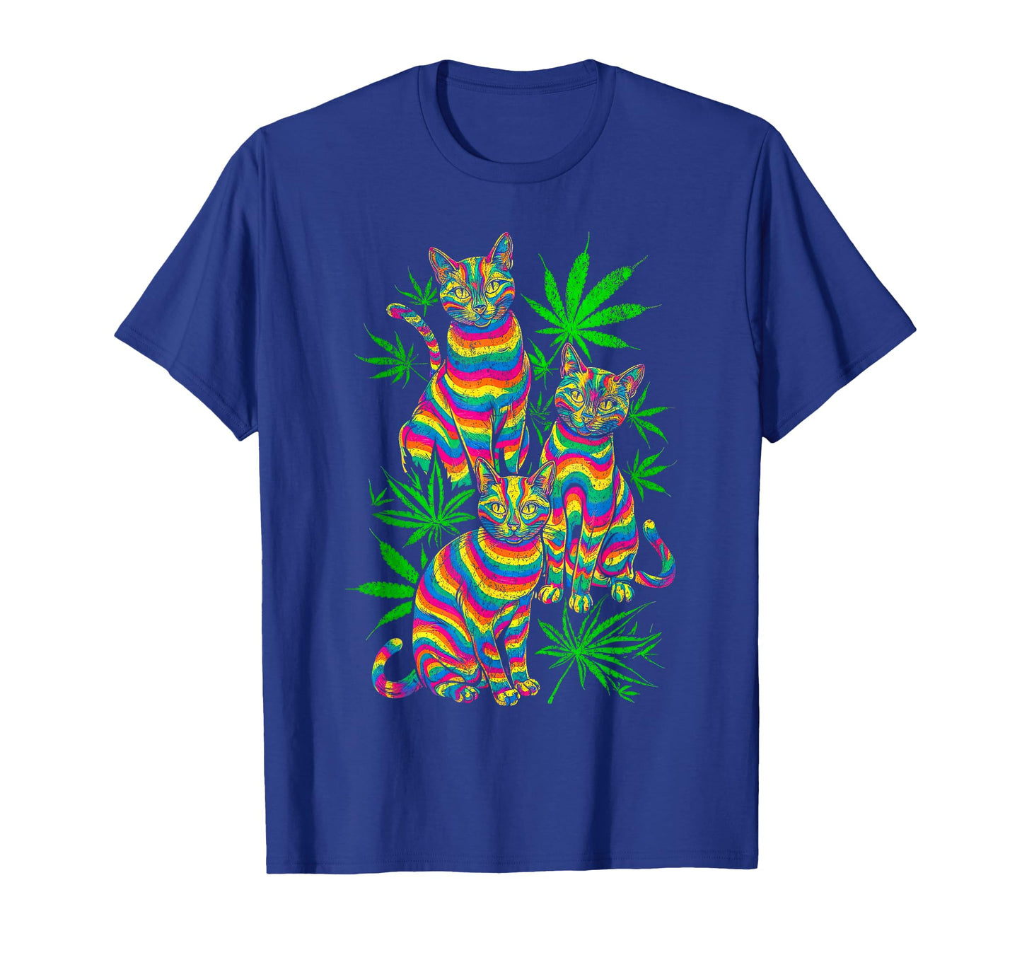 Psychedelic Cats Trippy Marijuana Pot Leaf Weed Cannabis 420 T-Shirt