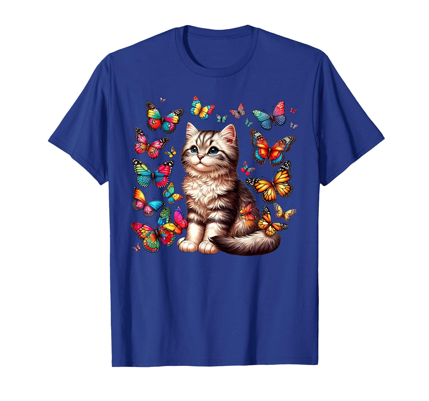 Cute Cat With Colorful Butterfly Art Pet Lover Kitten T-Shirt for Men Women Girls Kids