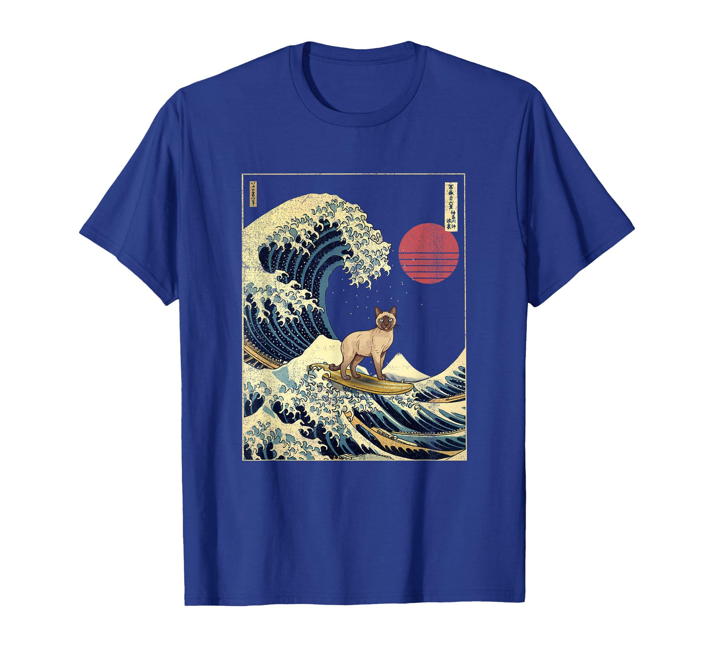 Siamese Cat Japanese Kanagawa Wave Funny Surf Animal T-Shirt