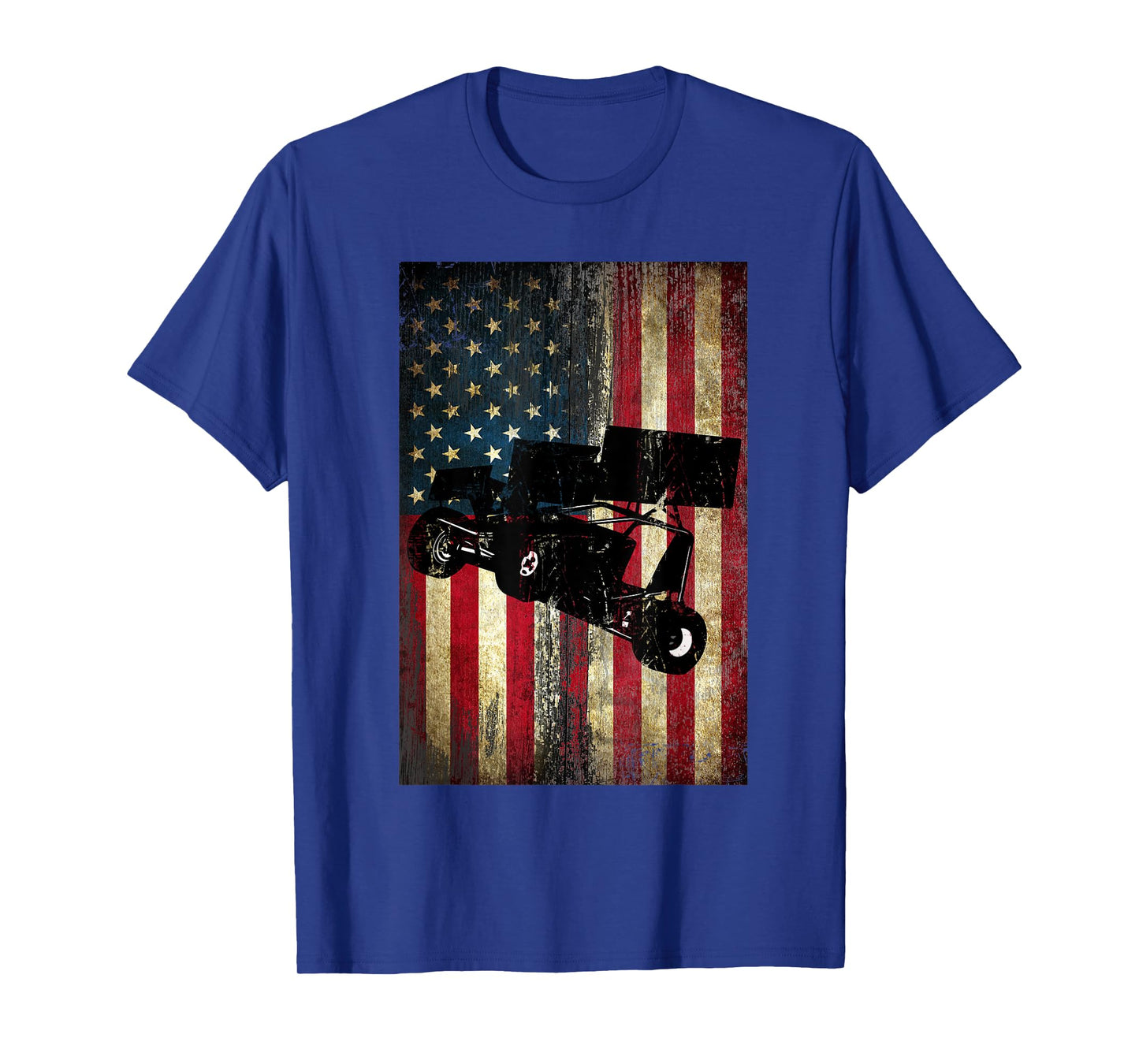 Sprint Car Dirt Track Racing Distressed American Flag Women Kids Men T-Shirt