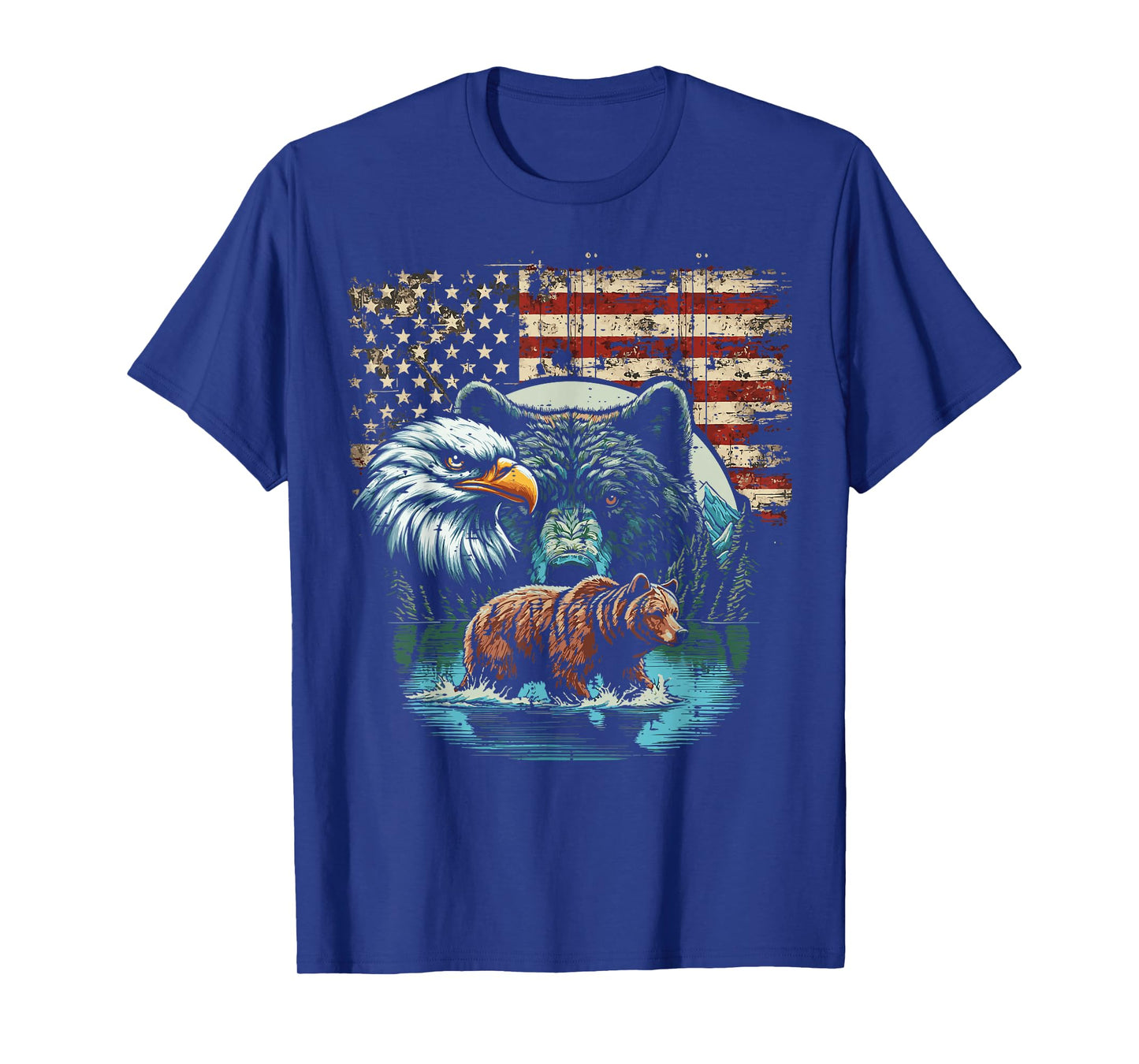 Eagle Wolf Bear USA Flag Freedom Patriotic Men Women Kids T-Shirt