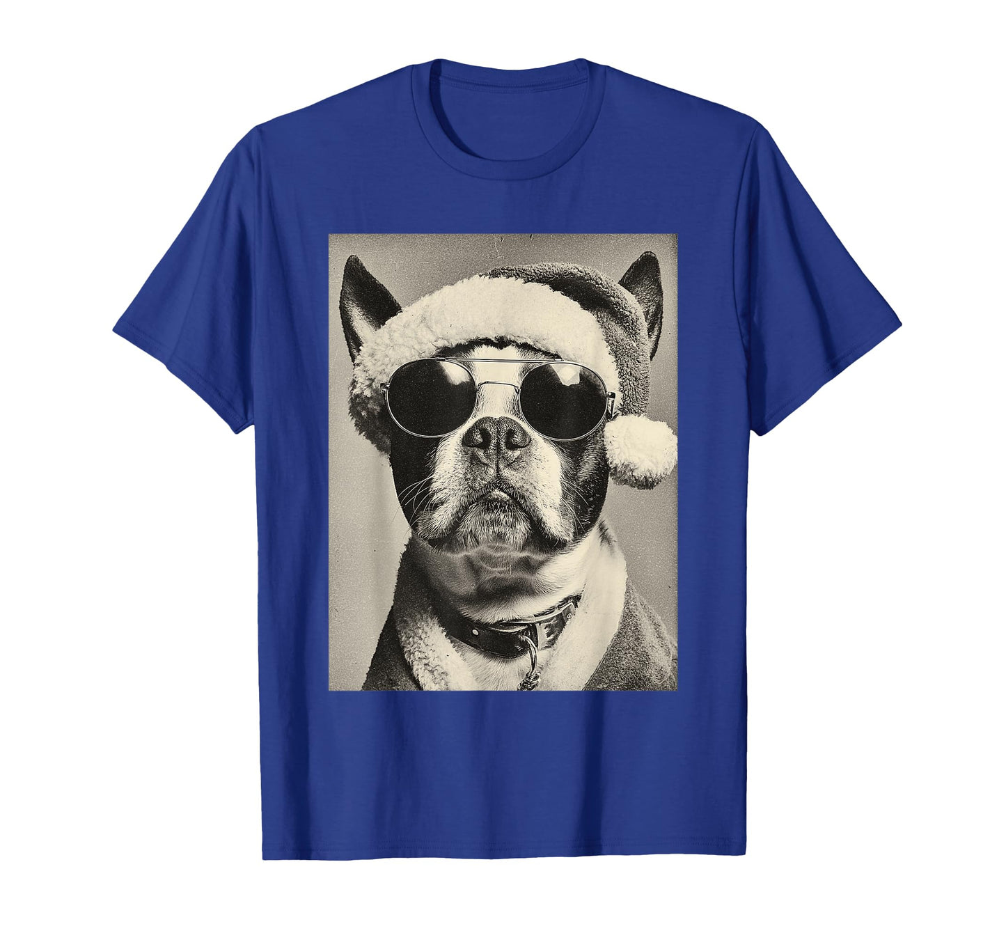 Boston Terrier with Sunglasses Retro Christmas Festive Dog T-Shirt