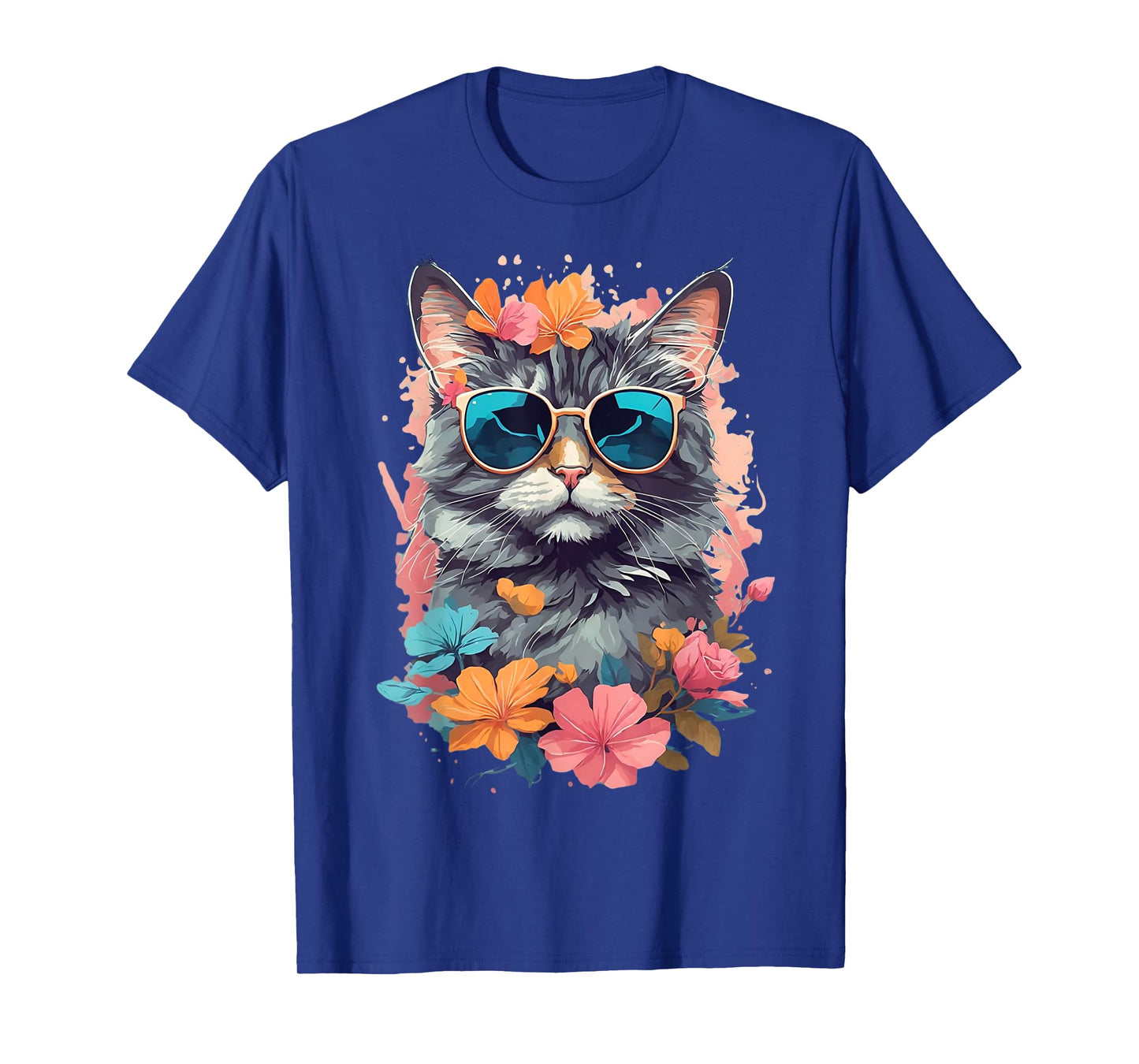 Sunglasses Tabby Cat Shirt for Girls Floral Flowers Graphic T-Shirt