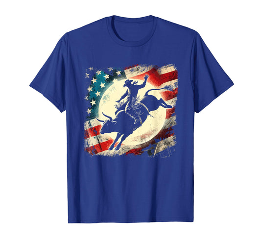 Bull Riding & Rodeo Bull Rider, Cowboy, Western & USA Flag T-Shirt