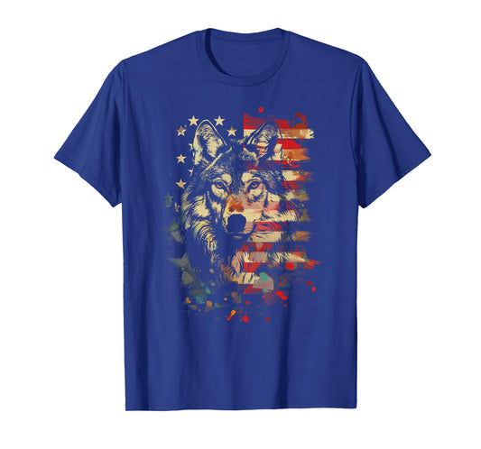 Patriotic Wolf American Flag USA Wolf Lover Vintage T-Shirt