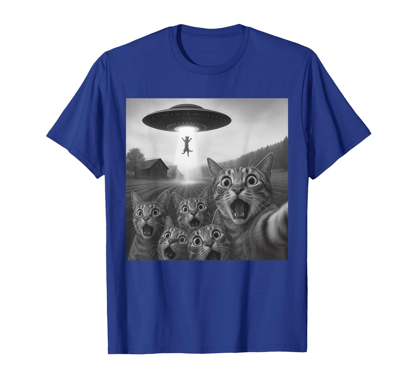 Cat Selfie With Alien UFO For Men Women Kids Funny Cat UFO T-Shirt