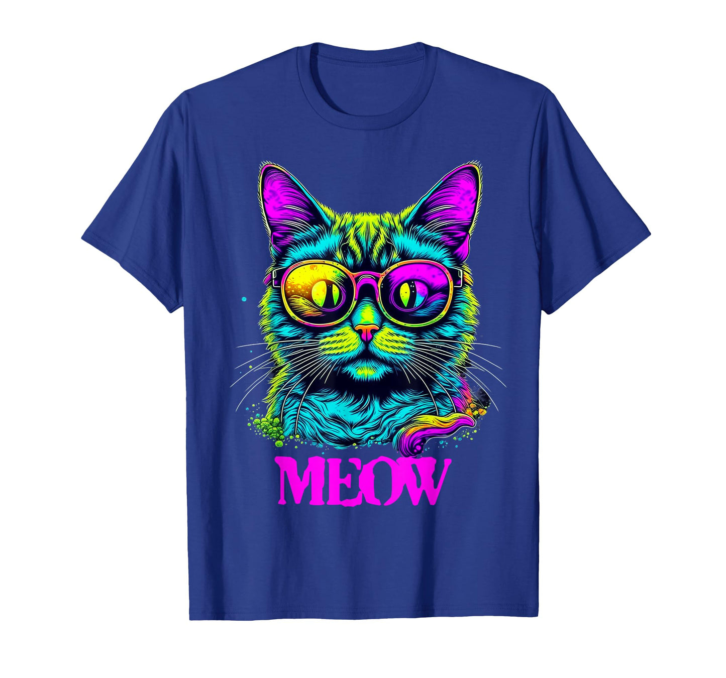 Funny Cat Sunglasses Bright Psychedelic Retro Cool Meow! T-Shirt
