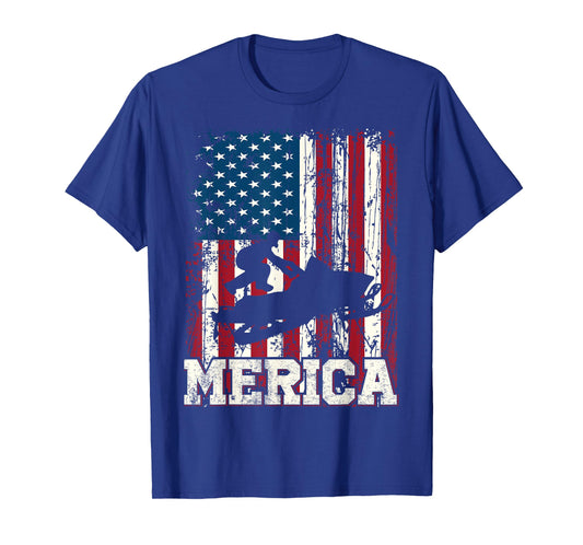 Distressed American Flag Snowmobile Gift Men Women Kids T-Shirt