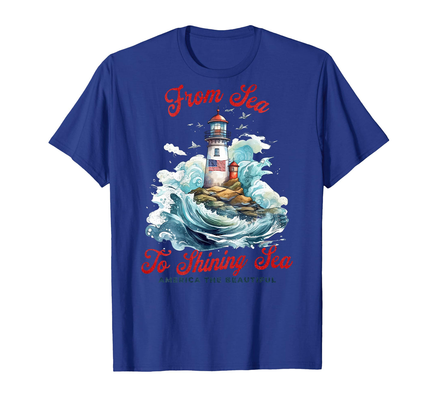 On Back Patriotic Sea to Shining Sea Lighthouse 4th of July T-Shirt