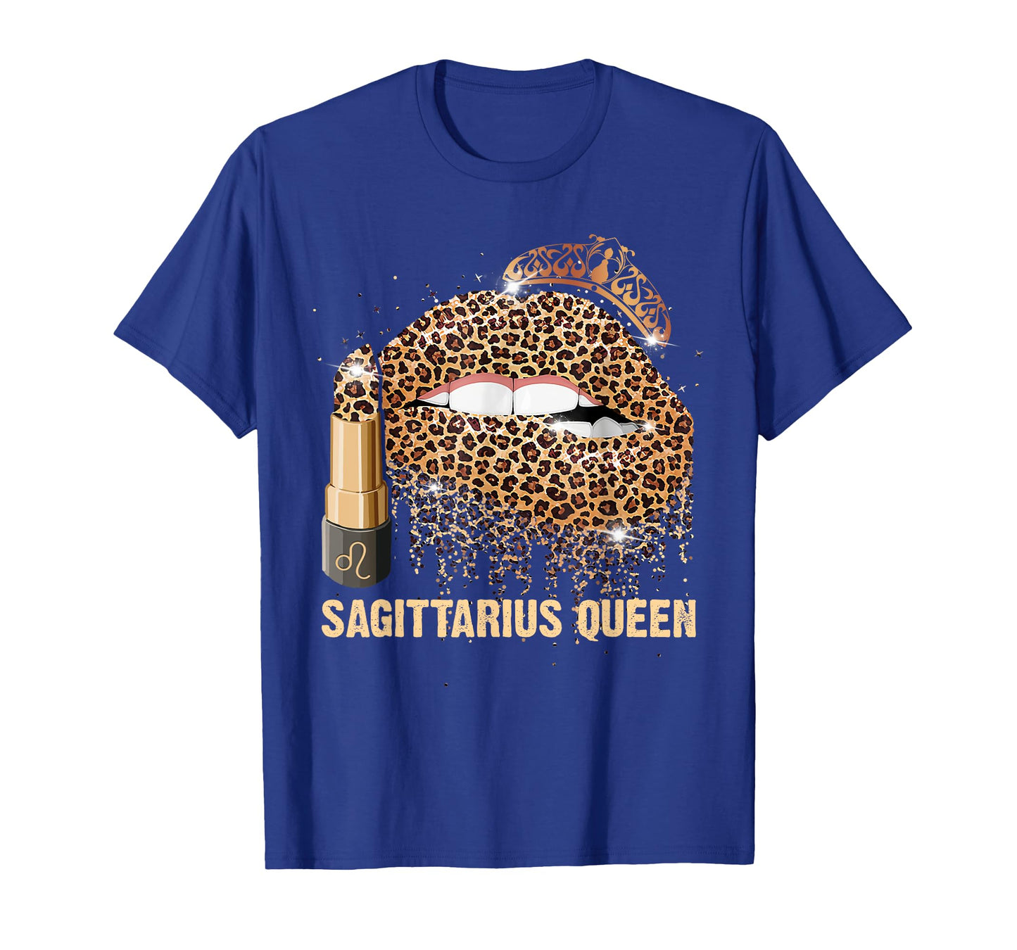 Womens Sagittarius Queen Leopard Lips Zodiac Sign Birthday T-Shirt