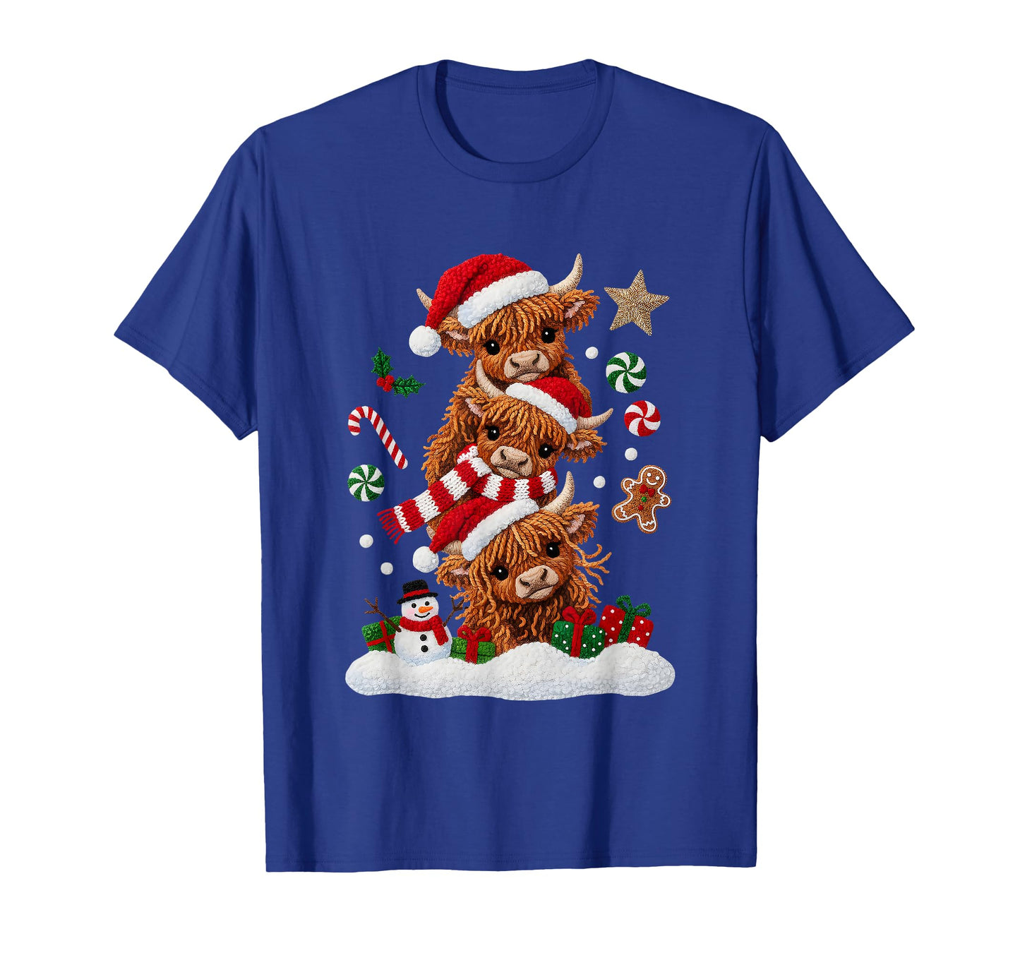 Cute Merry Christmas Highland Cow Christmas Santa Xmas T-Shirt