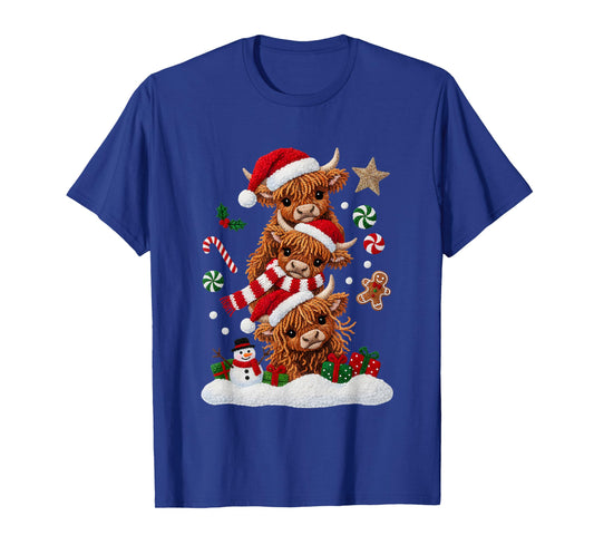 Cute Merry Christmas Highland Cow Christmas Santa Xmas T-Shirt