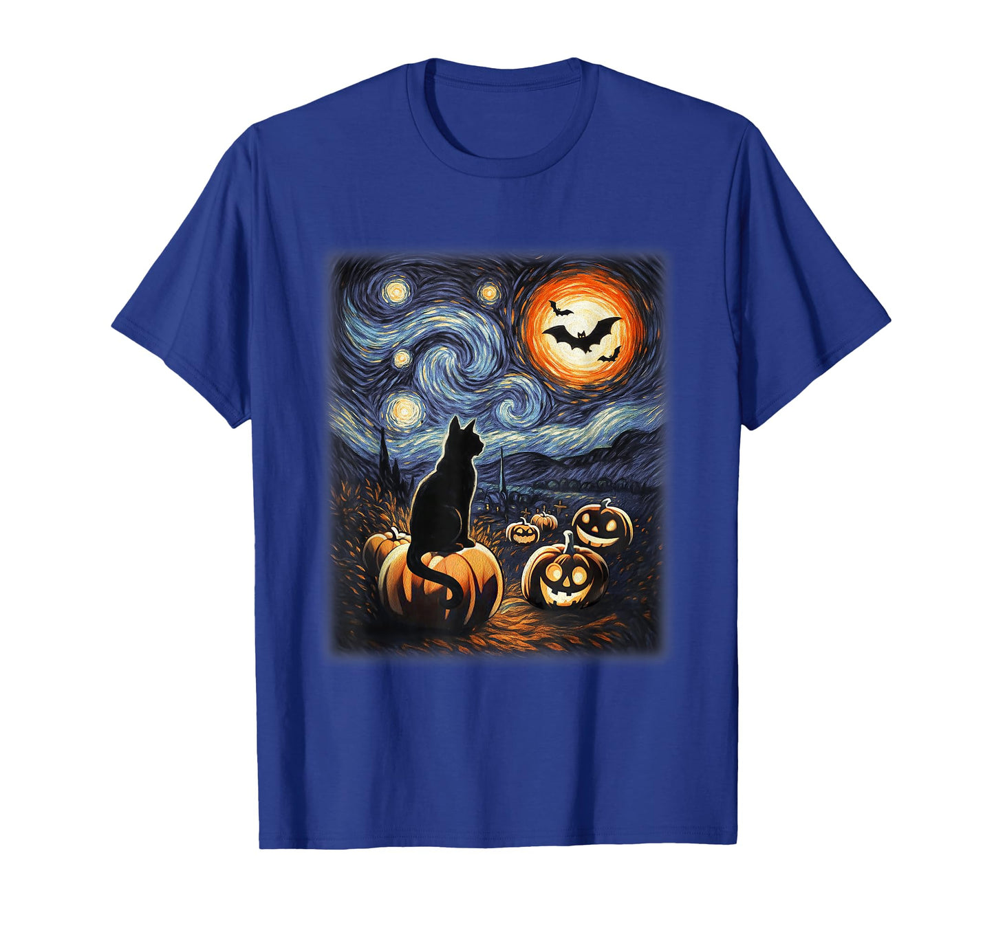 Halloween Black Cat Van Gogh Starry Night Lovers Cats T-Shirt