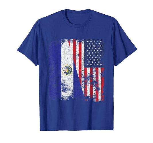 El Salvador USA Flag Distressed - Half American T-Shirt