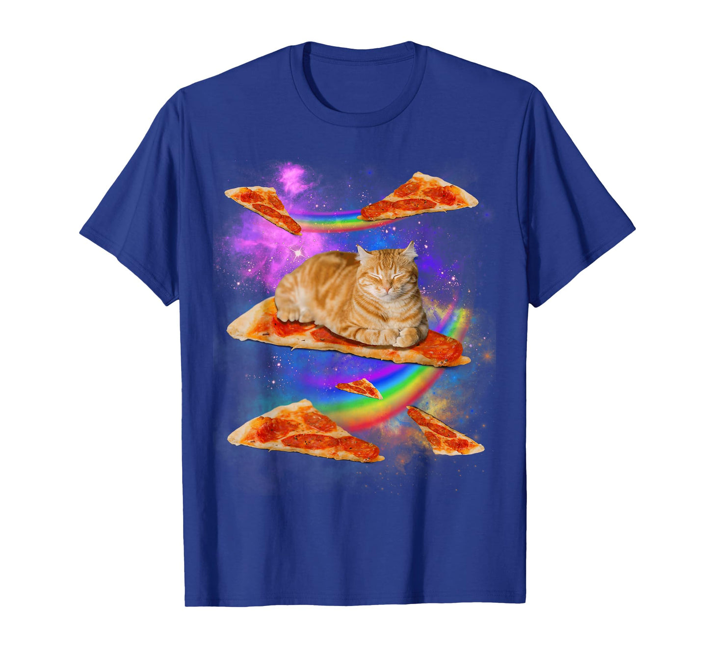 Funny Galaxy Cat in Space, Cat Riding Pizza T-Shirt
