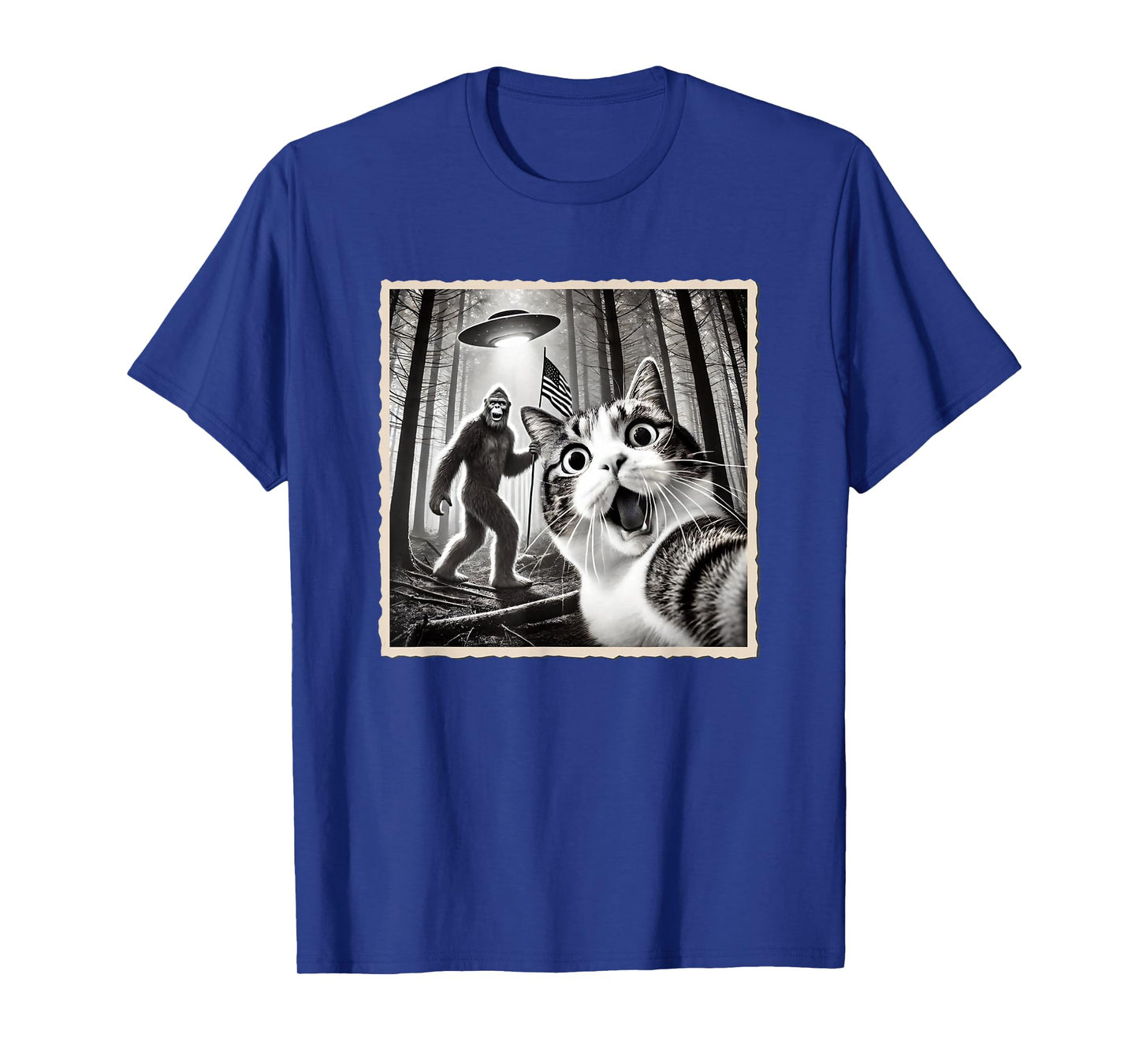 4th of July Bigfoot & Cat, Funny Patriotic, American Flag T-Shirt