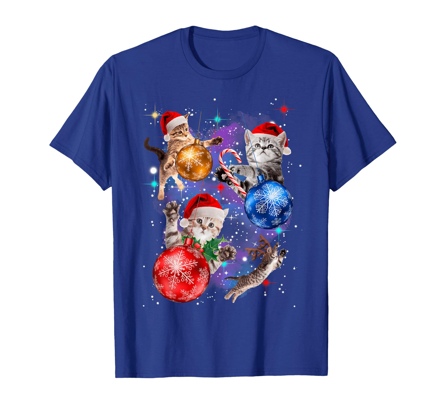 Cute Christmas Cats in Space Ornaments T-Shirt