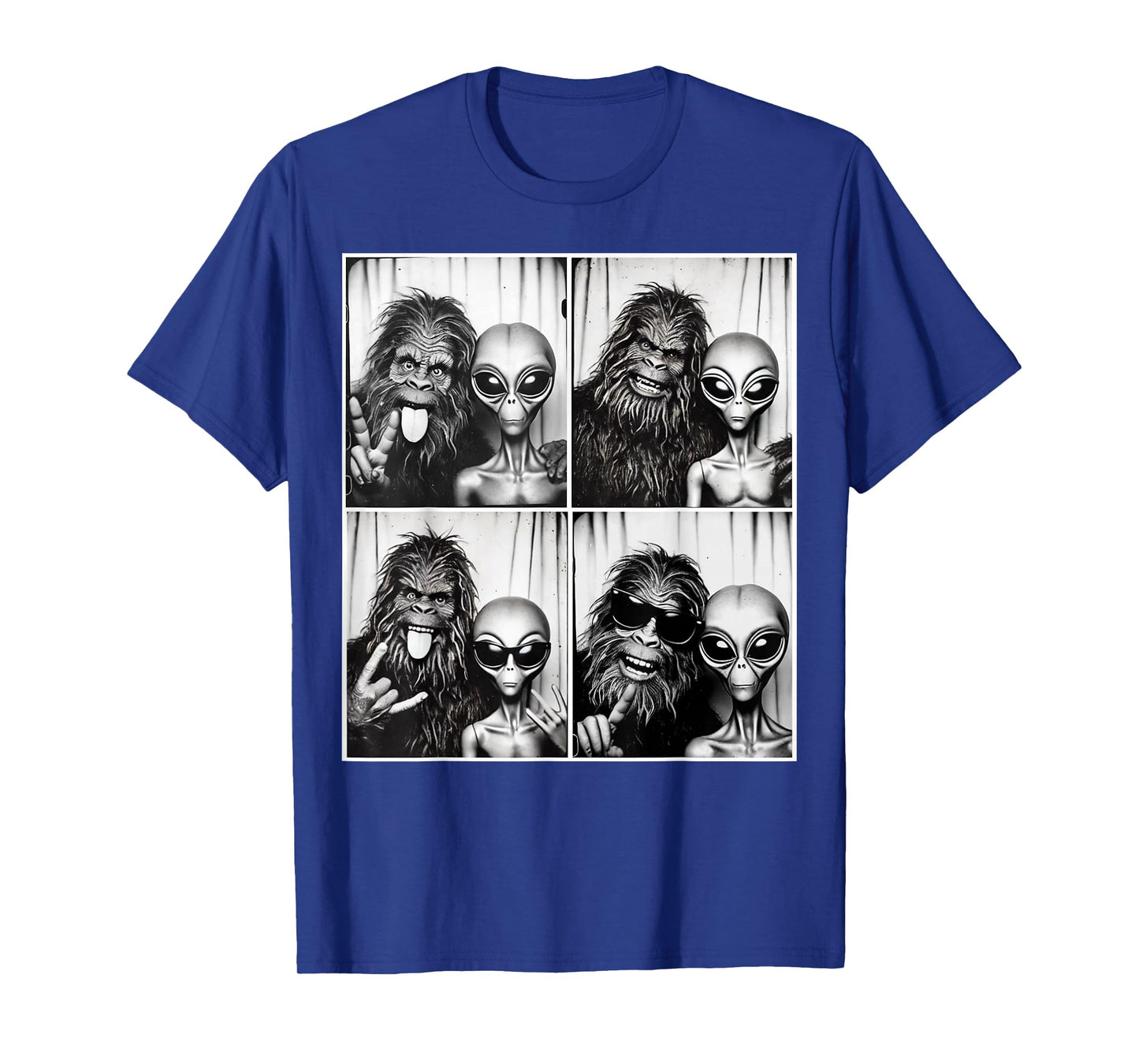 Funny Photobooth Photo Sasquatch UFO Bigfoot and Alien T-Shirt