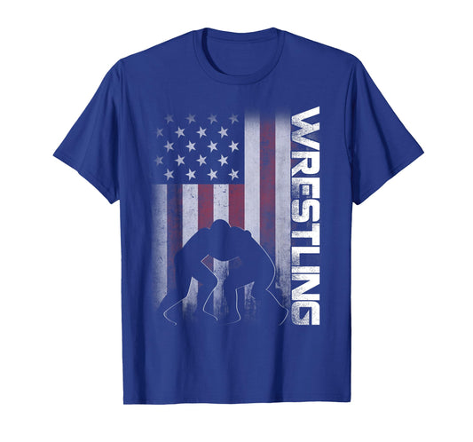 American Flag Wrestling T-Shirt Distressed Wrestle Gift Tee T-Shirt for Women Kids Men