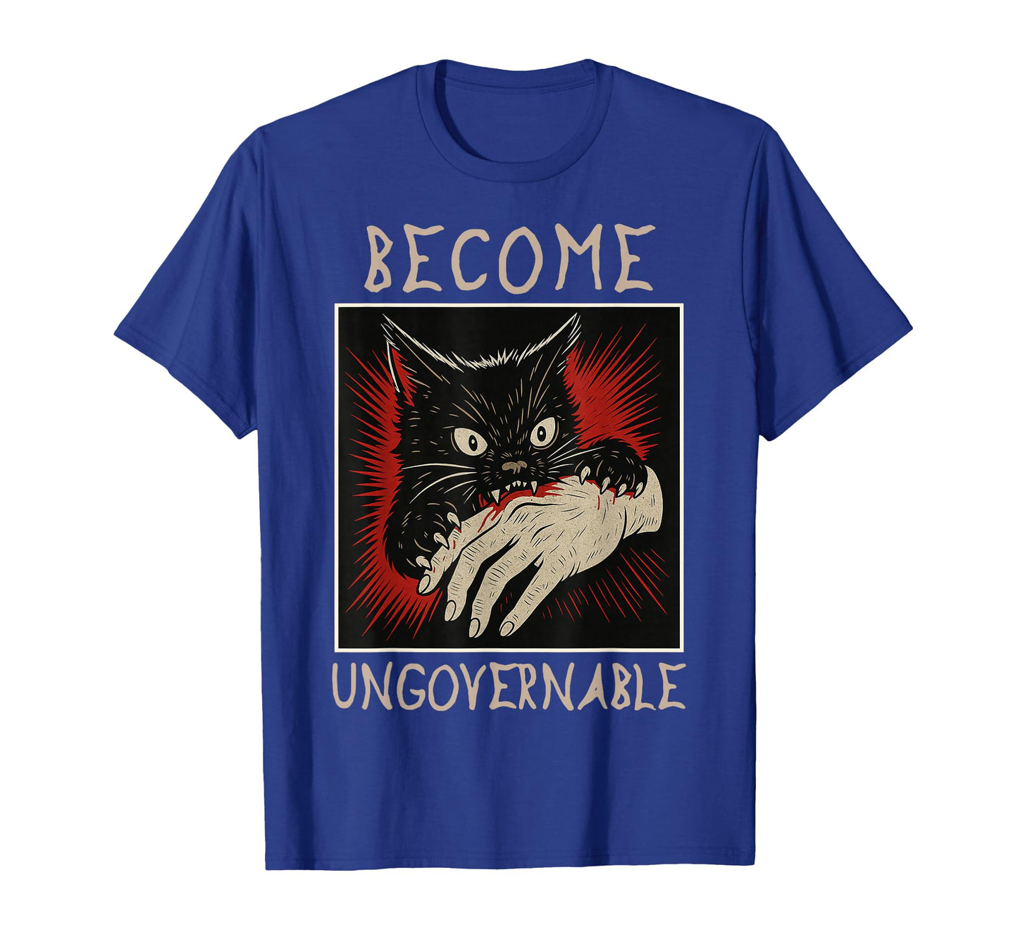 Become Ungovernable Cats Black Cat Biting Hand Funny Meme T-Shirt