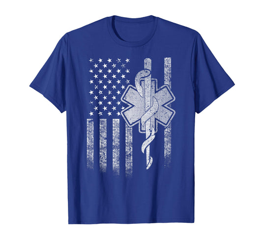 Two-Sided EMT First Responder American Flag Gift Idea T-Shirt for Women Men