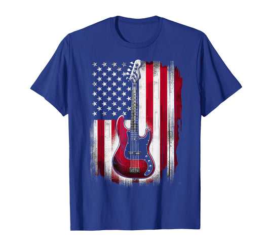 USA American Flag Bass Guitar Musician T-Shirt