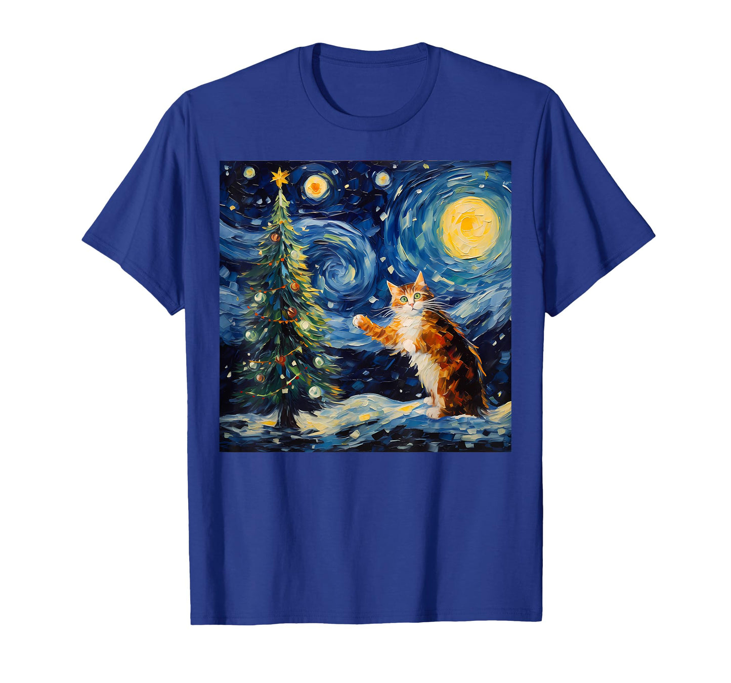 Funny Starry Night Christmas Kitty Kitten Xmas Tree Novelty T-Shirt