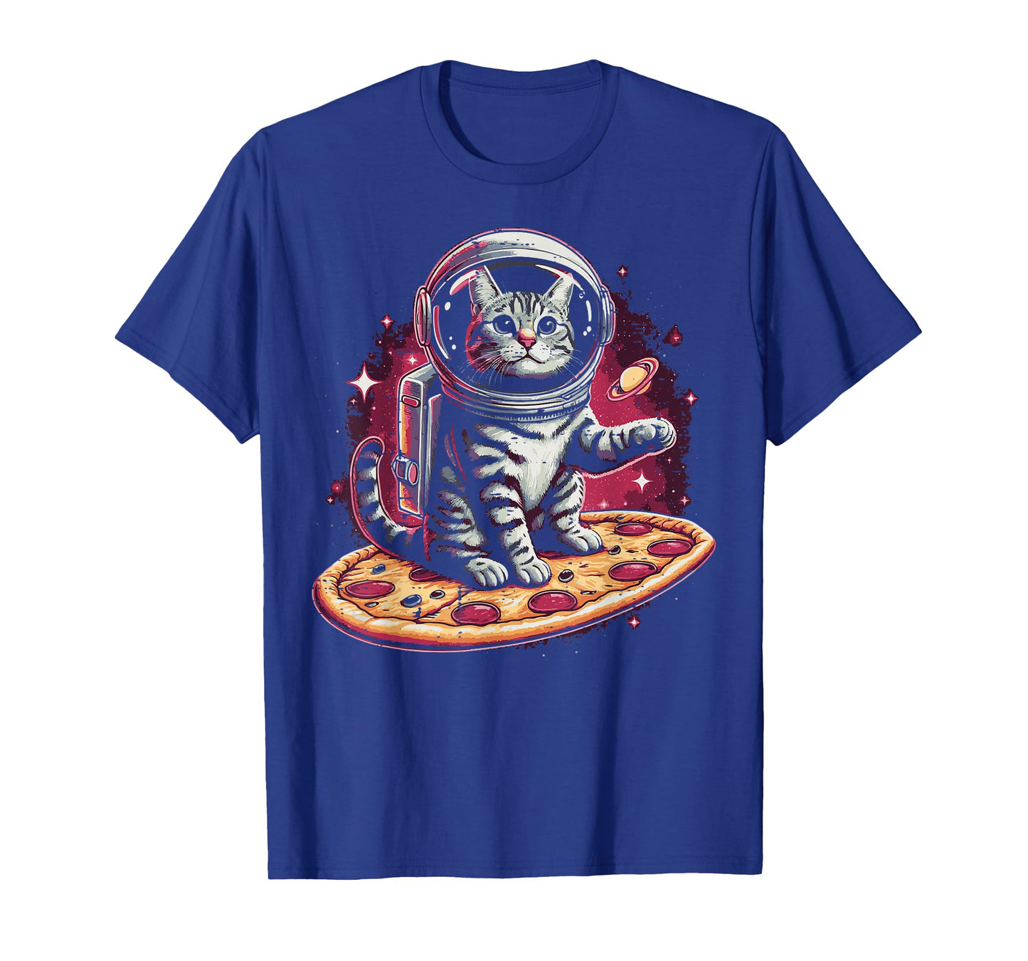 Astronaut Cat On Pizza Funny Kitten Food Pun Men Women Kids T-Shirt