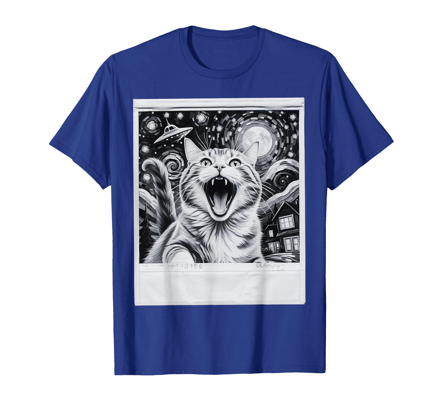 Starry Night Vintage Cat Polaroid Selfie UFO T-Shirt