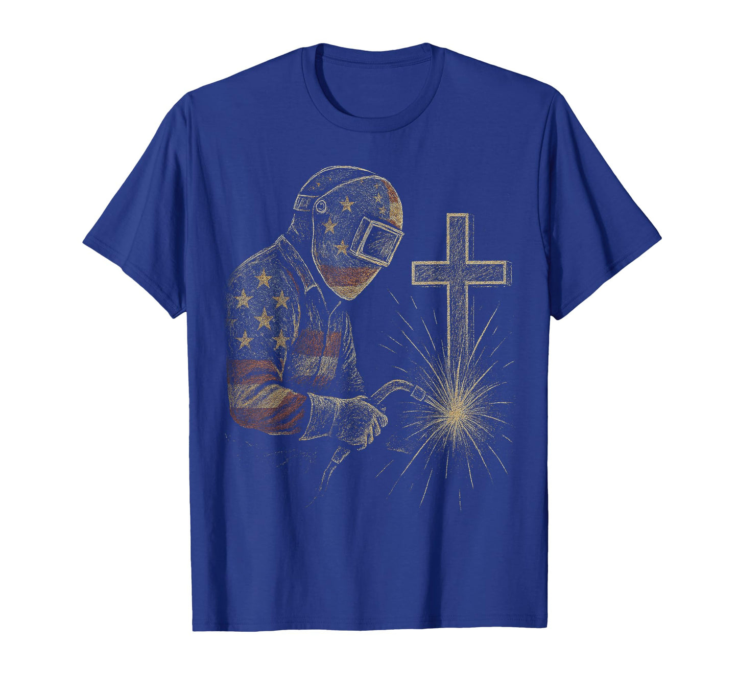 Welder American Flag Mig Tig Welding Faith Cross Christian T-Shirt