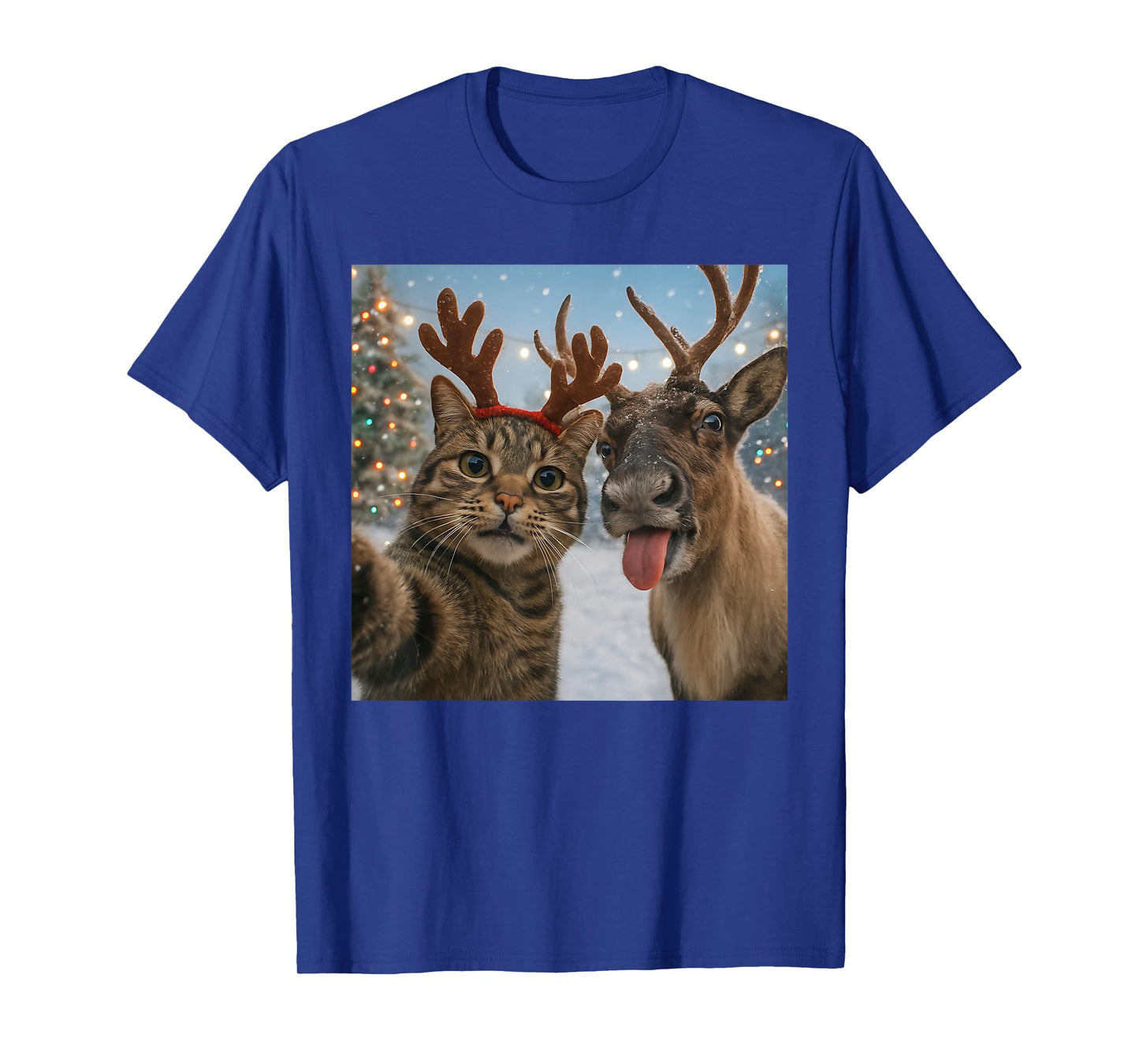 Funny Cat Selfie with Reindeer Christmas Holiday Meme T-Shirt