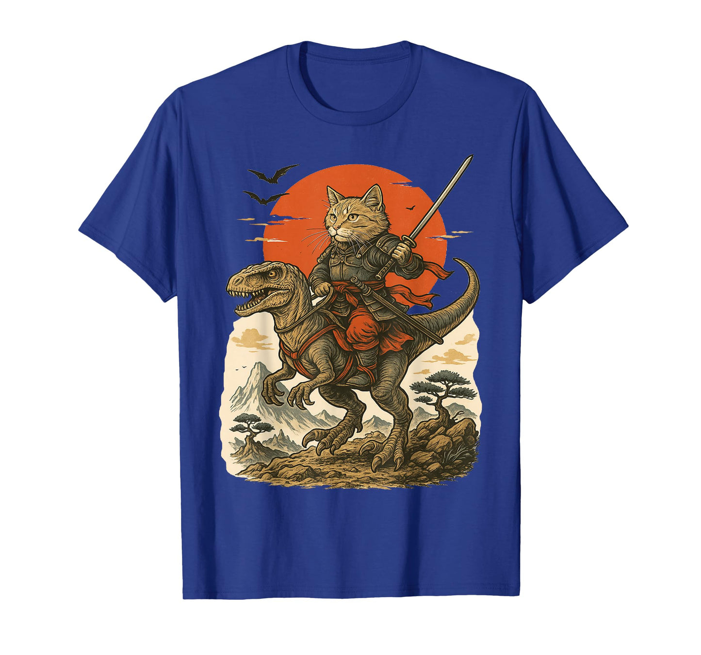 Samurai Cat Riding Raptor – Japanese Fantasy Warrior T-Shirt