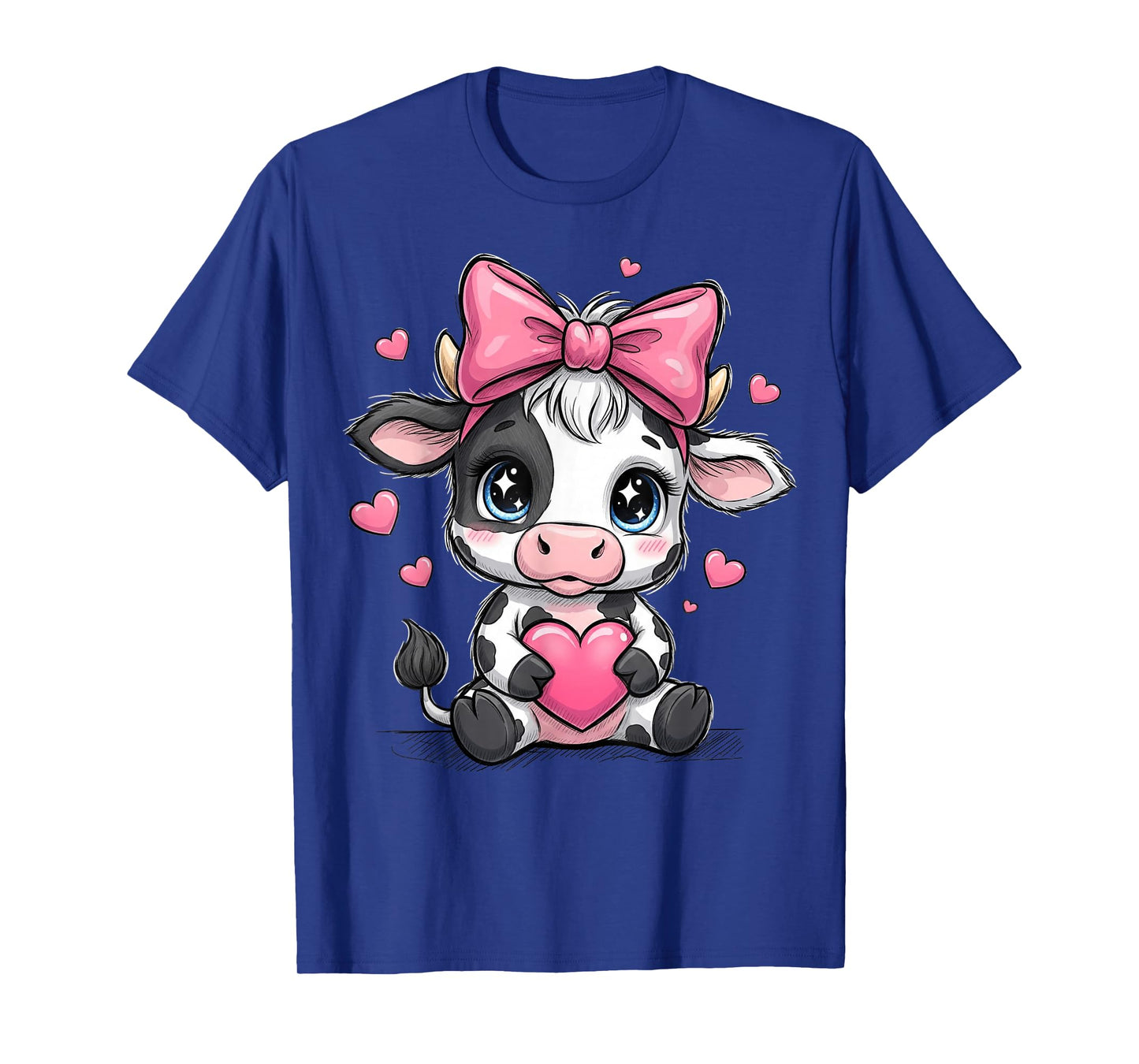 Awesome Black & White Cow Holding Heart Pink Coquette Bow T-Shirt