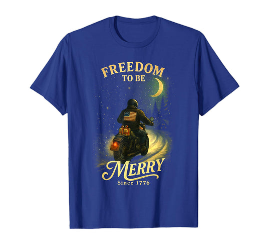 Vintage Patriotic USA Merry Christmas Motorcycle Rider T-Shirt