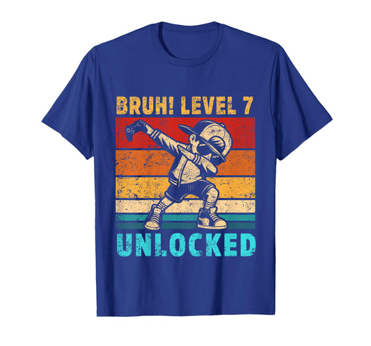 Kids 7 Year Old Birthday Dabbing Boy Bruh 7th Level Unlocked T-Shirt